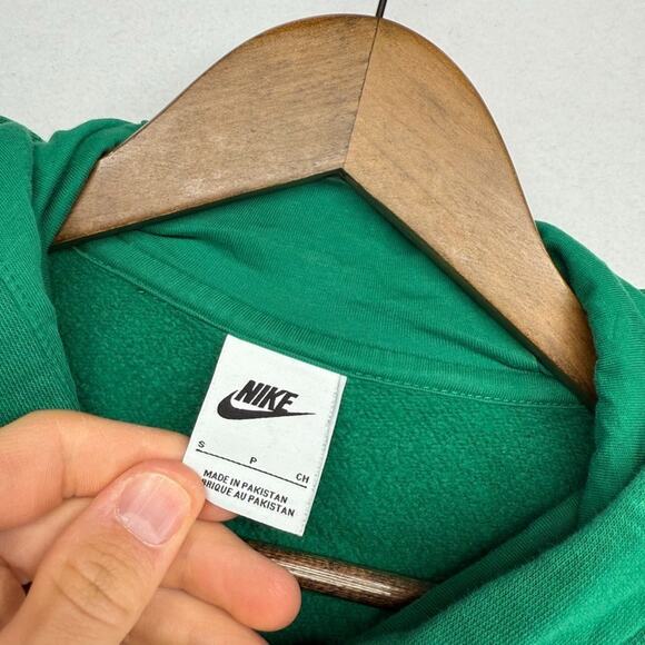 Nike Sweatshirt Mens Small Green Hoodie Graphic Pullover Stacked Spellout Swoosh - Picture 6 of 11